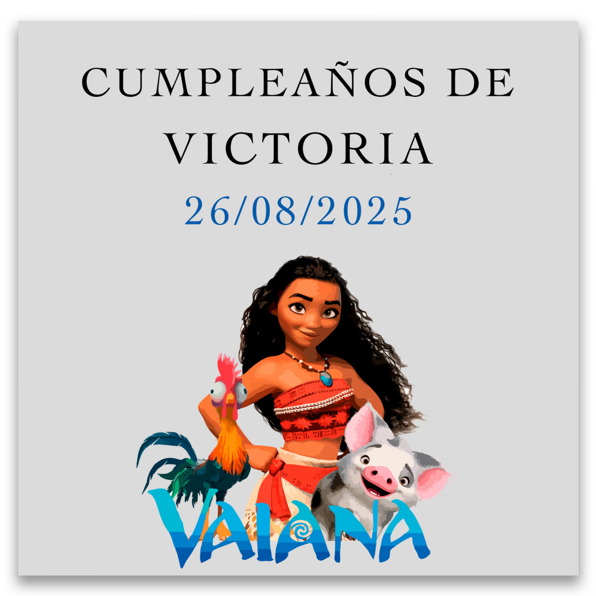 Adhesivo transparente personalizado 5x5cm diseño vaiana para cumpleaños