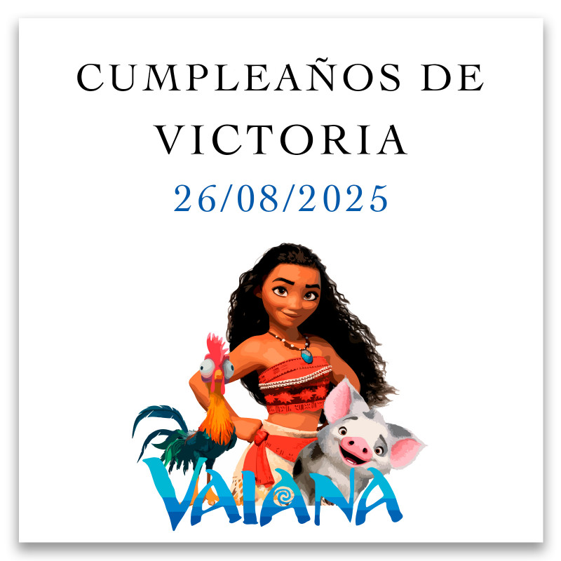 Adhesivo personalizado para cumpleaños diseño vaiana moana 5x5cm