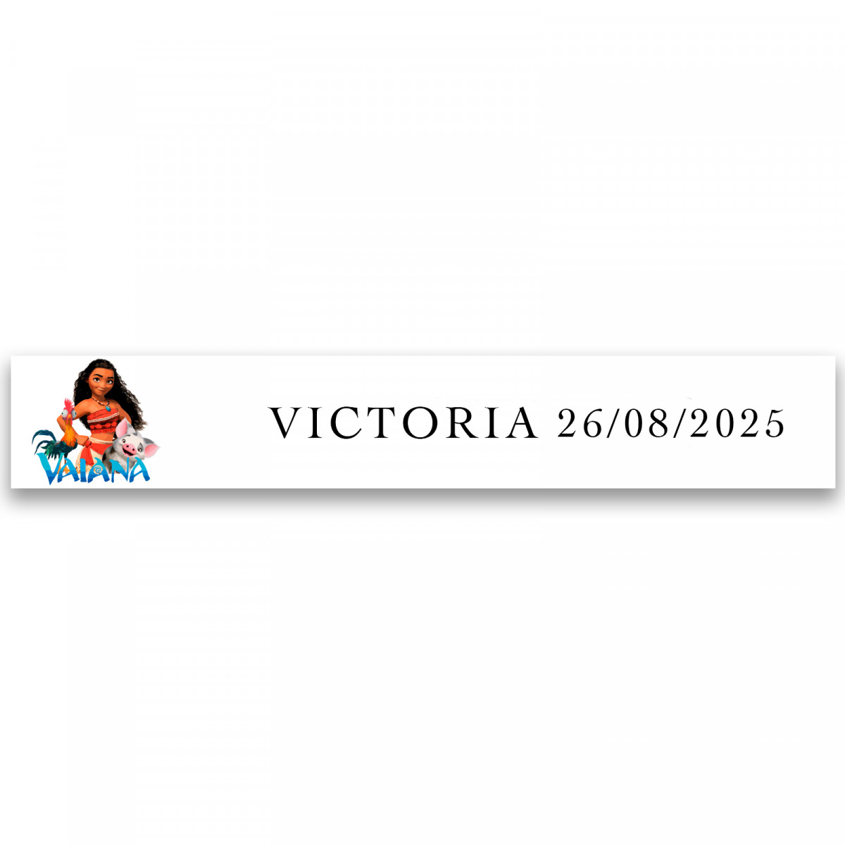 Adhesivo personalizado temática vaiana para detalles de comunión bautizo o cumpleaños 5x1cm