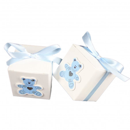 Bálsamo labial azul en caja con oso en relieve personalizado para detalles de bautizo