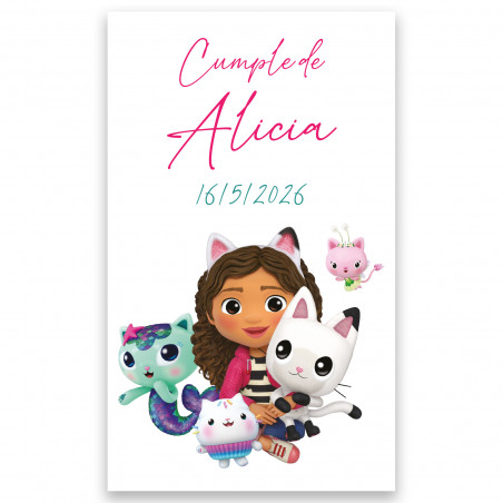 Adhesivo personalizable gabby y los gatos diseño rectangular 3x5cm