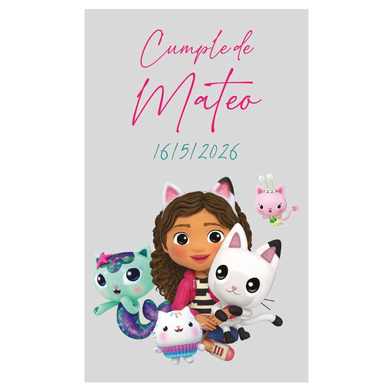 Adhesivo personalizable gabby gato 3x5cm con fondo transparente