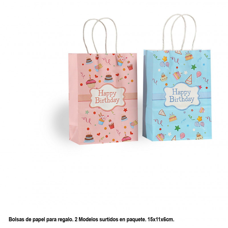 Bolsa happy birthday rosa azul 2 modelos pequeña