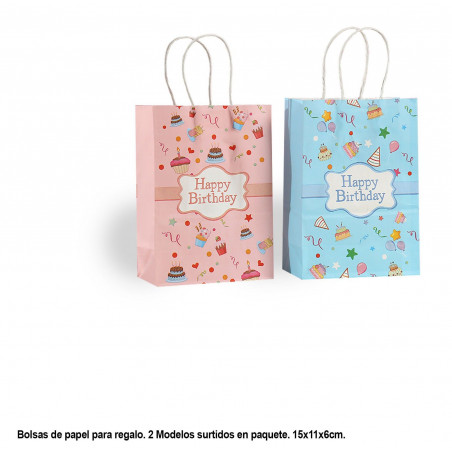 Bolsa happy birthday rosa azul 2 modelos pequeña