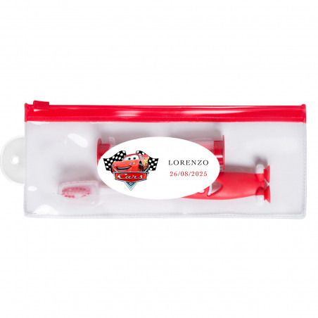 Cepillo de dientes para niños con reloj de arena en estuche y adhesivo pesonalizable de cars