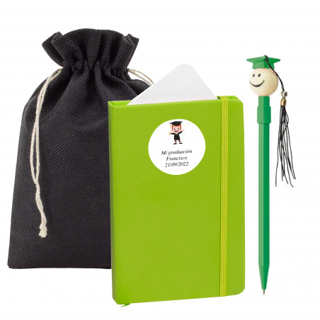 Cuaderno personalizado para graduación con bolígrafo de graduado presentado en bolsa