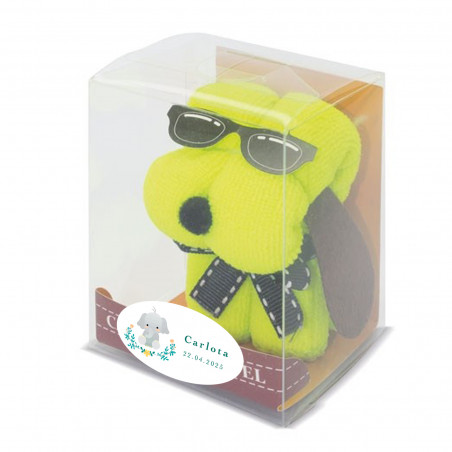 Toalla en forma de perrito con gafas detalle original para eventos