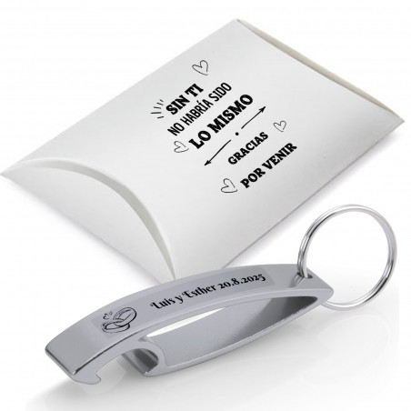 Llavero abridor personalizado con caja y adhesivos transparentes