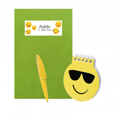 Libreta emoji con bolígrafo y sobre kraft personalizado detalle divertido para invitados