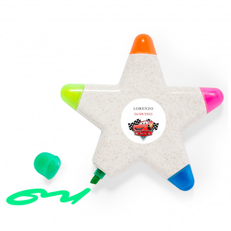 Marcador fluorescente estrella personalizado detalle original para eventos infantiles