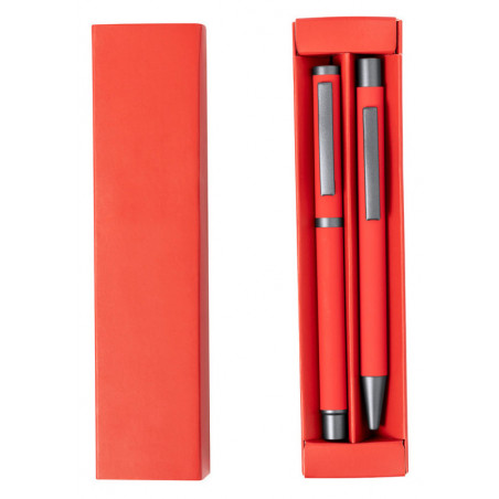 Bolígrafo y roller en estuche en color rojo con adhesivo personalizable de cars