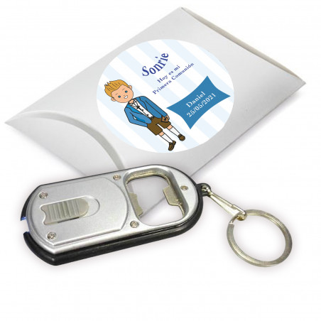 Abridores comunión niño en caja de cartón con adhesivo personalizado