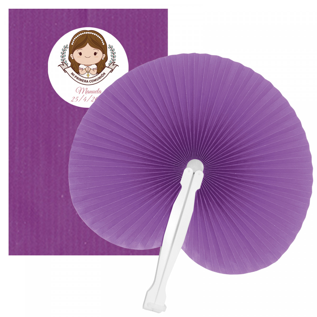 Pai pai de papel lila personalizado detalle elegante para comuniones