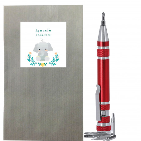 Multiherramienta de bolsillo personalizada con adhesivo de elefante detalle original para invitado