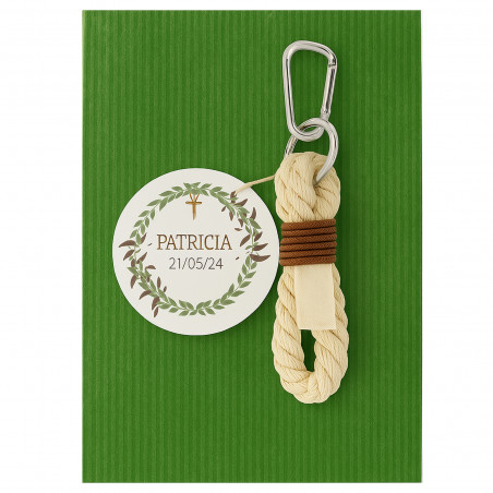 Llavero de algodón beige y polipiel: detalle personalizado para eventos especiales