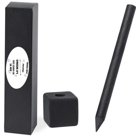 Lápiz infinito de cartón reciclado con adhesivo y caja de presentación