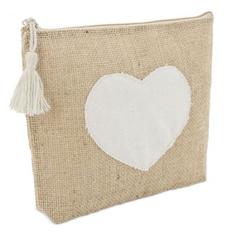 Neceser de yute con corazón y pai pai blanco ideal para detalles de invitadas