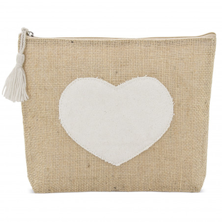 Neceser de yute con corazón y pai pai blanco ideal para detalles de invitadas