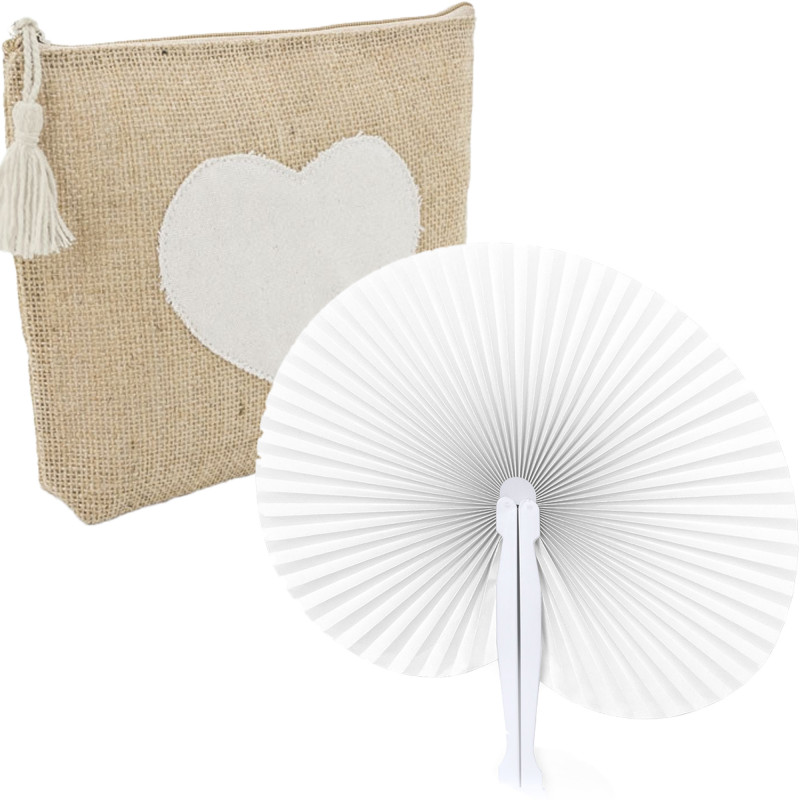 Neceser de yute con corazón y pai pai blanco ideal para detalles de invitadas