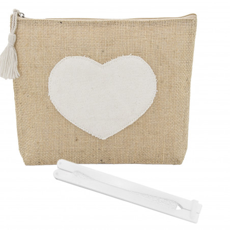 Neceser de yute con corazón y pai pai blanco ideal para detalles de invitadas