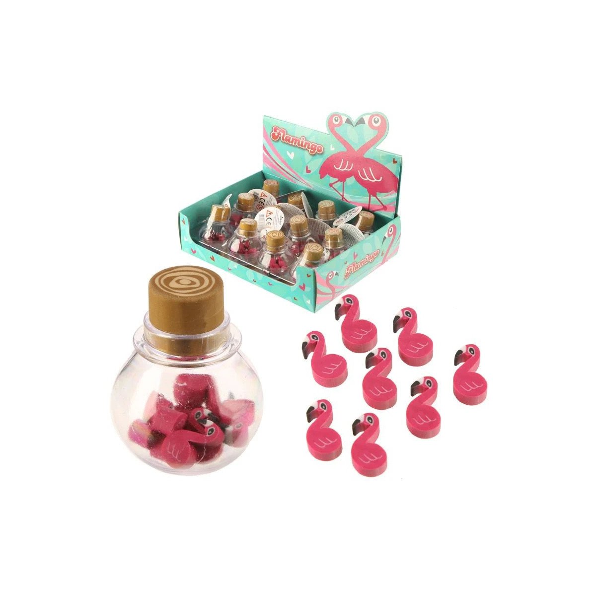 Botecito con Gomas de Borrar Flamencos: Detalle Original para Niñas Invitadas