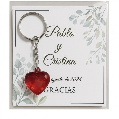 Llavero corazón con tarjeta personalizada: un detalle elegante para tus invitados