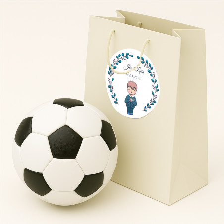 Pelota antiestres personalizada con adhesivo de comunión en bolsa