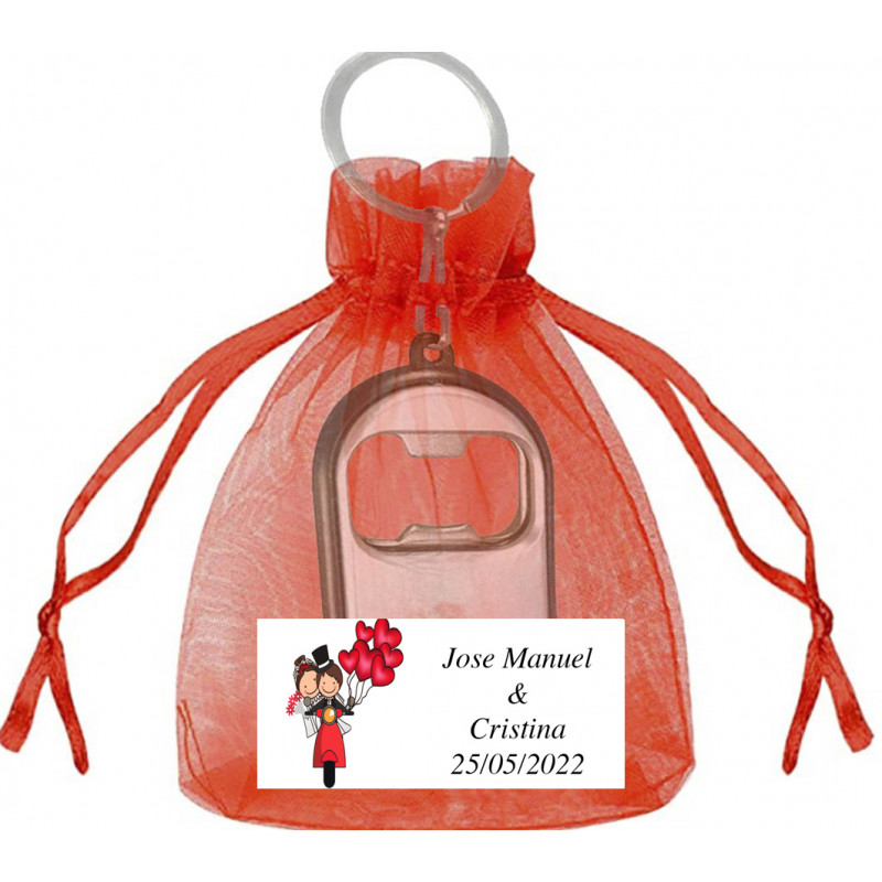 Llavero abridor boda con bolsa personalizado