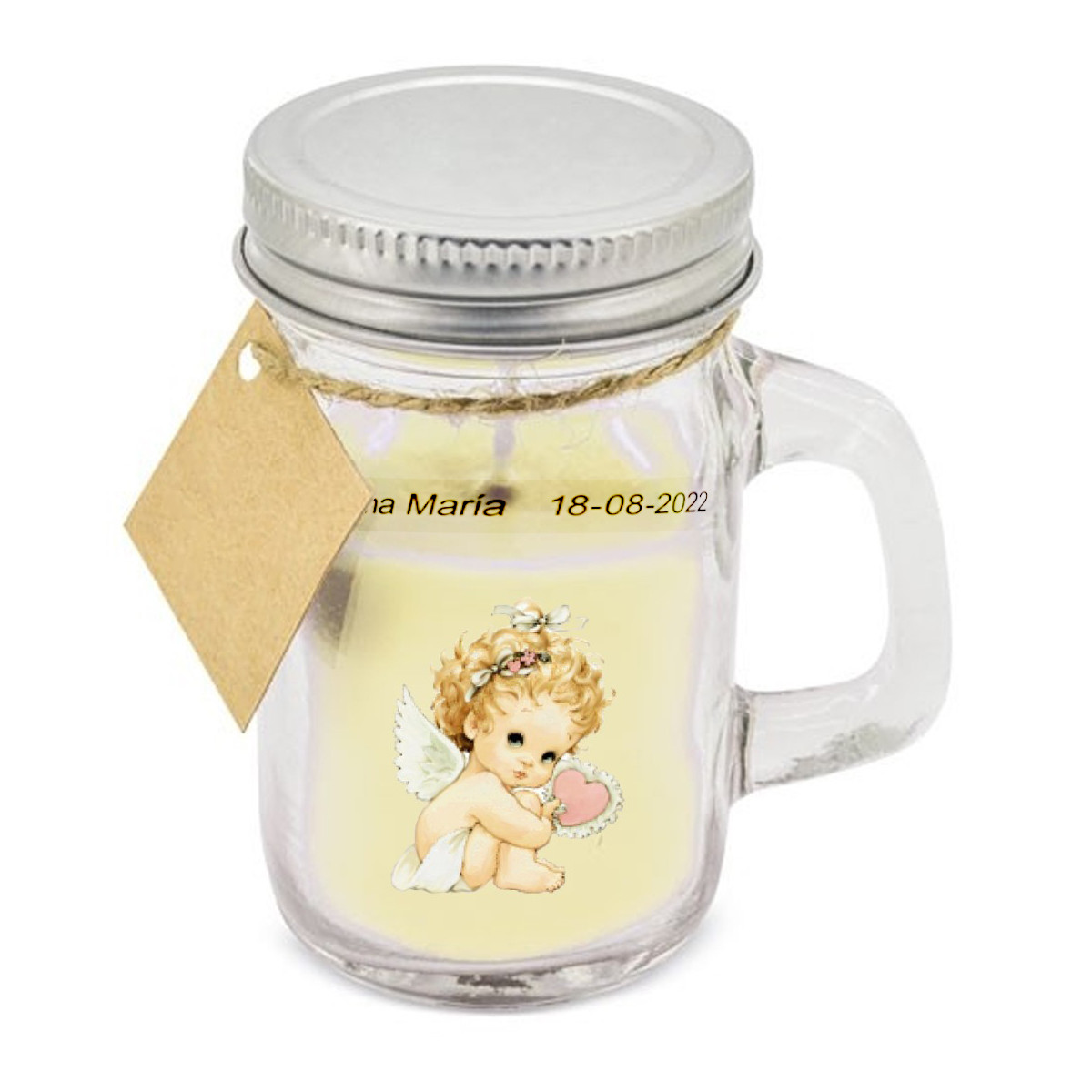 Vela aromática con tapa personalizada