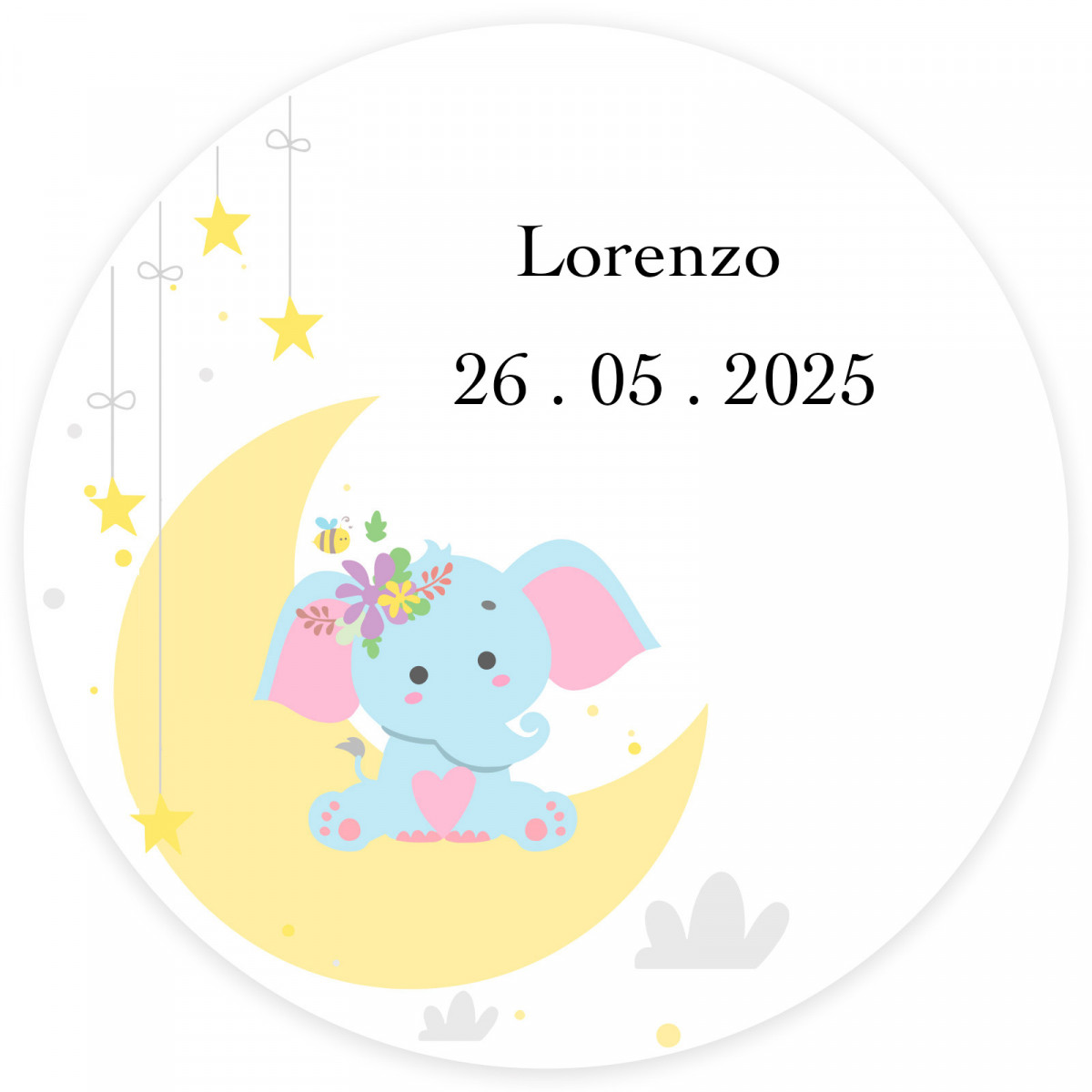 Adhesivo redondo 3cm con diseño elefante para detalles