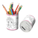 Hucha y lapicero para colorear modelo unicornio