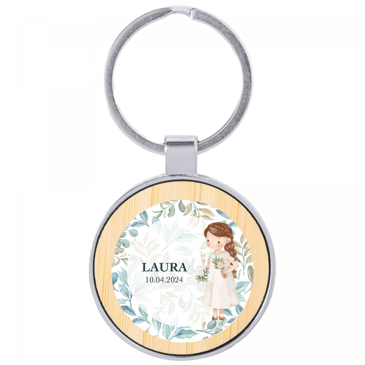 Llavero metálico con adhesivo primera comunión niña personalizable