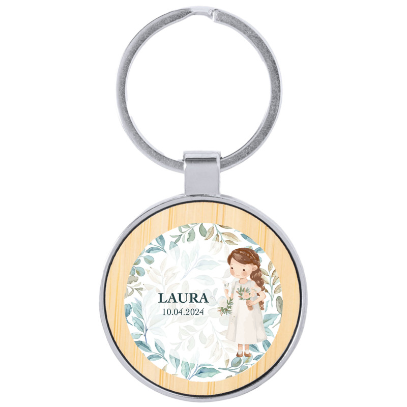 Llavero metálico con adhesivo primera comunión niña personalizable