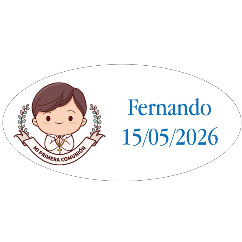 Adhesivo de comunión ovalado personalizado para niño