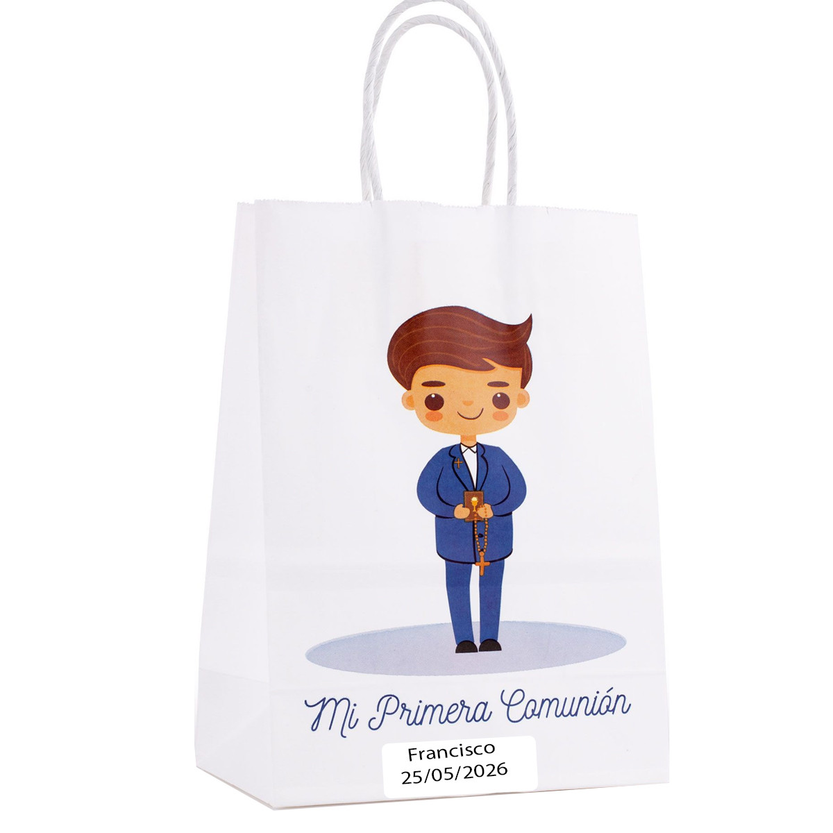 Bolsa niño comunión personalizada con nombre y fecha