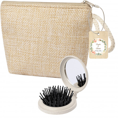 Cepillo espejo y monedero con etiqueta colgante de madera personalizada