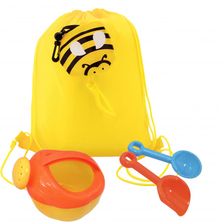 Mochila infantil abeja con regadera y accesorios para arena