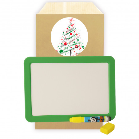 Pizarra blanca pequeña para niños con rotulador presentada en sobre de regalo con adhesivo personalizado