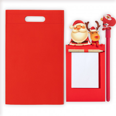 Libreta con imán para nevera especial navidad con lápiz y bolígrafo de navidad en bolsa de regalo