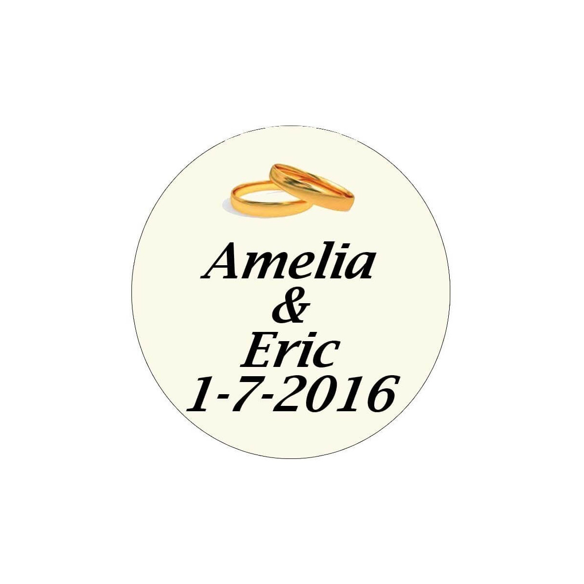 Adhesivo personalizado boda 3cm con diseño de alianzas doradas