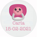 Adhesivo personalizado para bautizo 3cm con diseño de chupete rosa