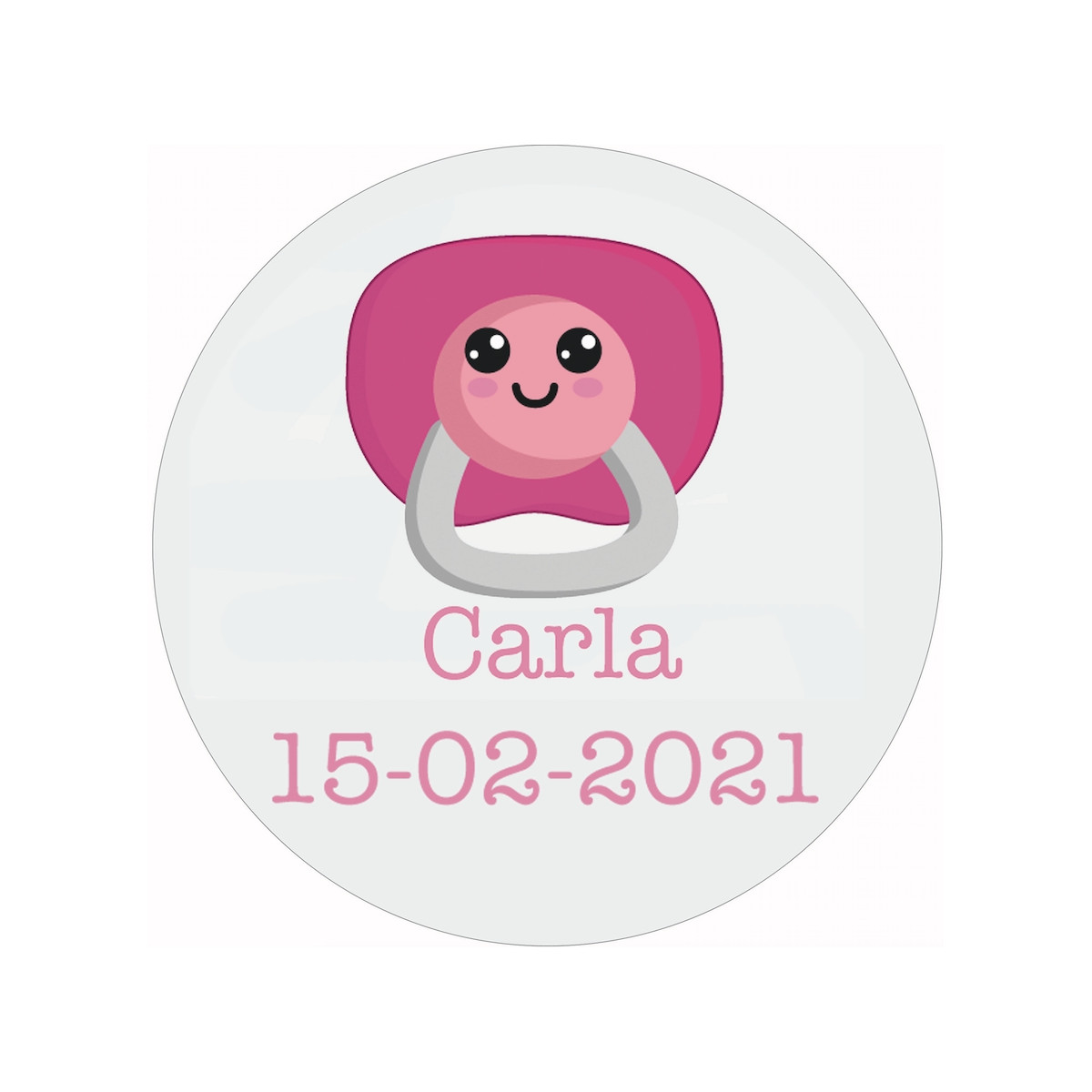 Adhesivo personalizado para bautizo 3cm con diseño de chupete rosa