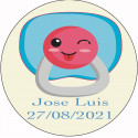 Adhesivo personalizado 3cm para bautizo con diseño de chupete azul