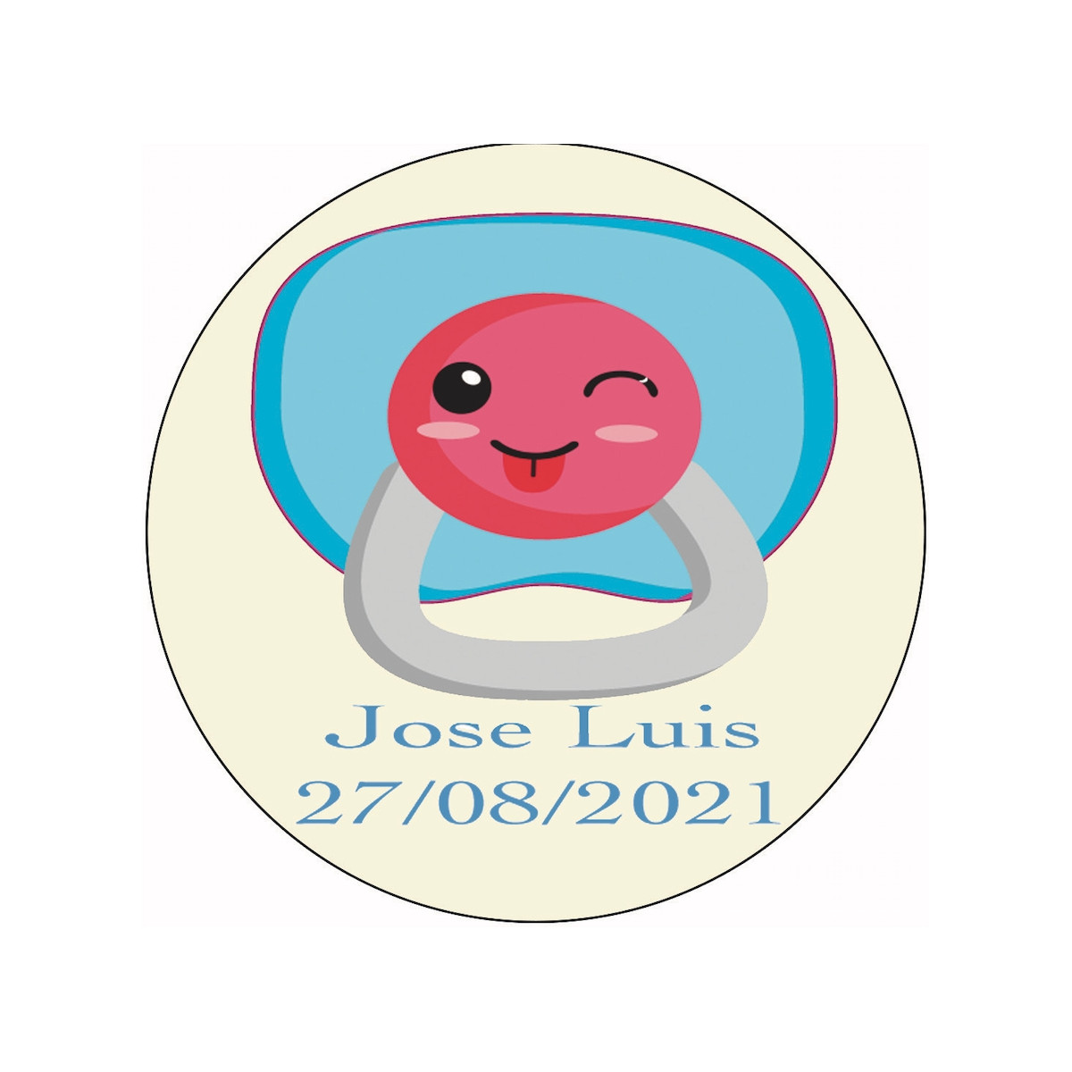 Adhesivo personalizado 3cm para bautizo con diseño de chupete azul