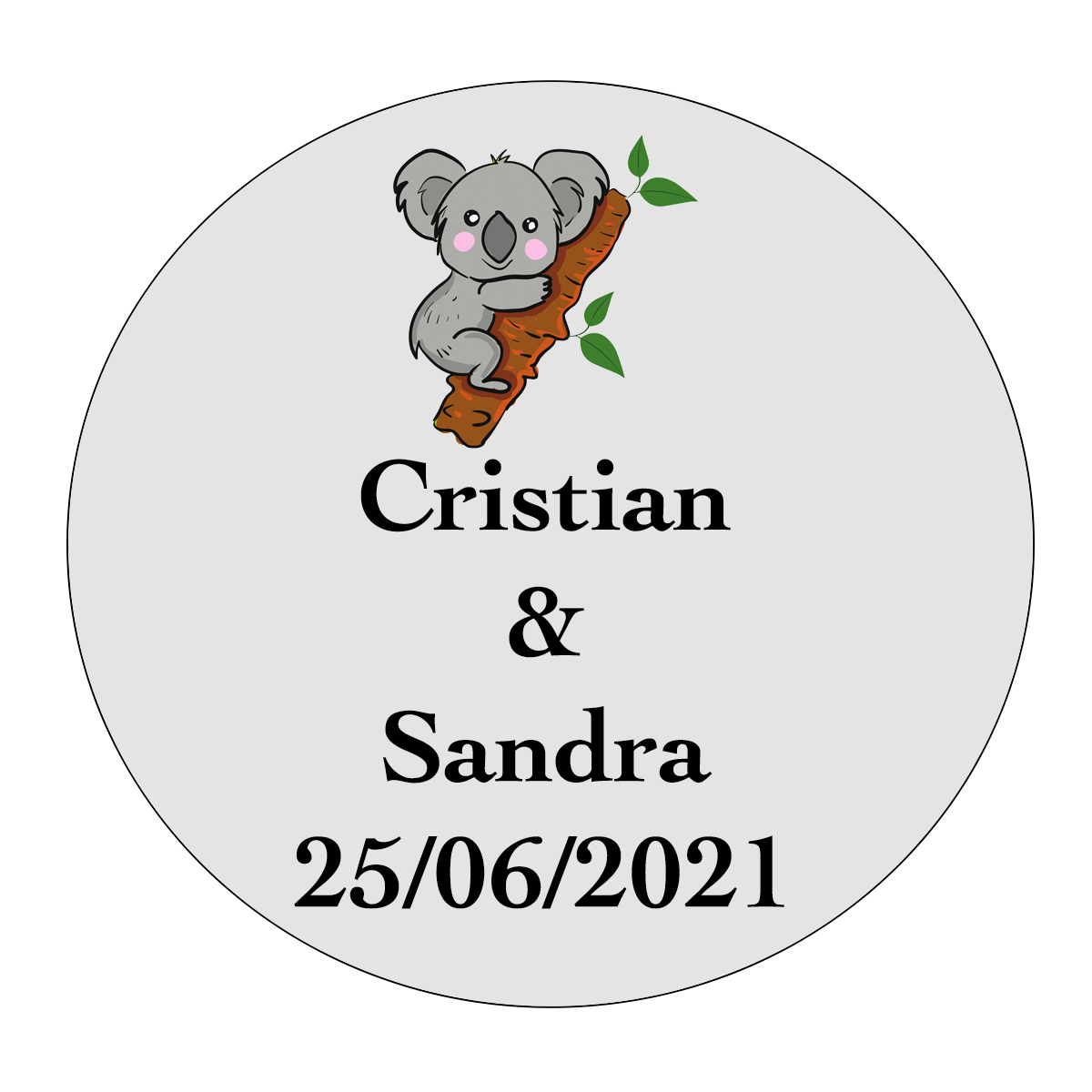 Adhesivo personalizado 3cm para bodas con diseño de koala