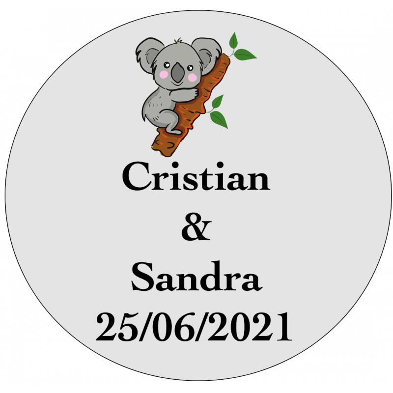 Adhesivo personalizado 3cm para bodas con diseño de koala