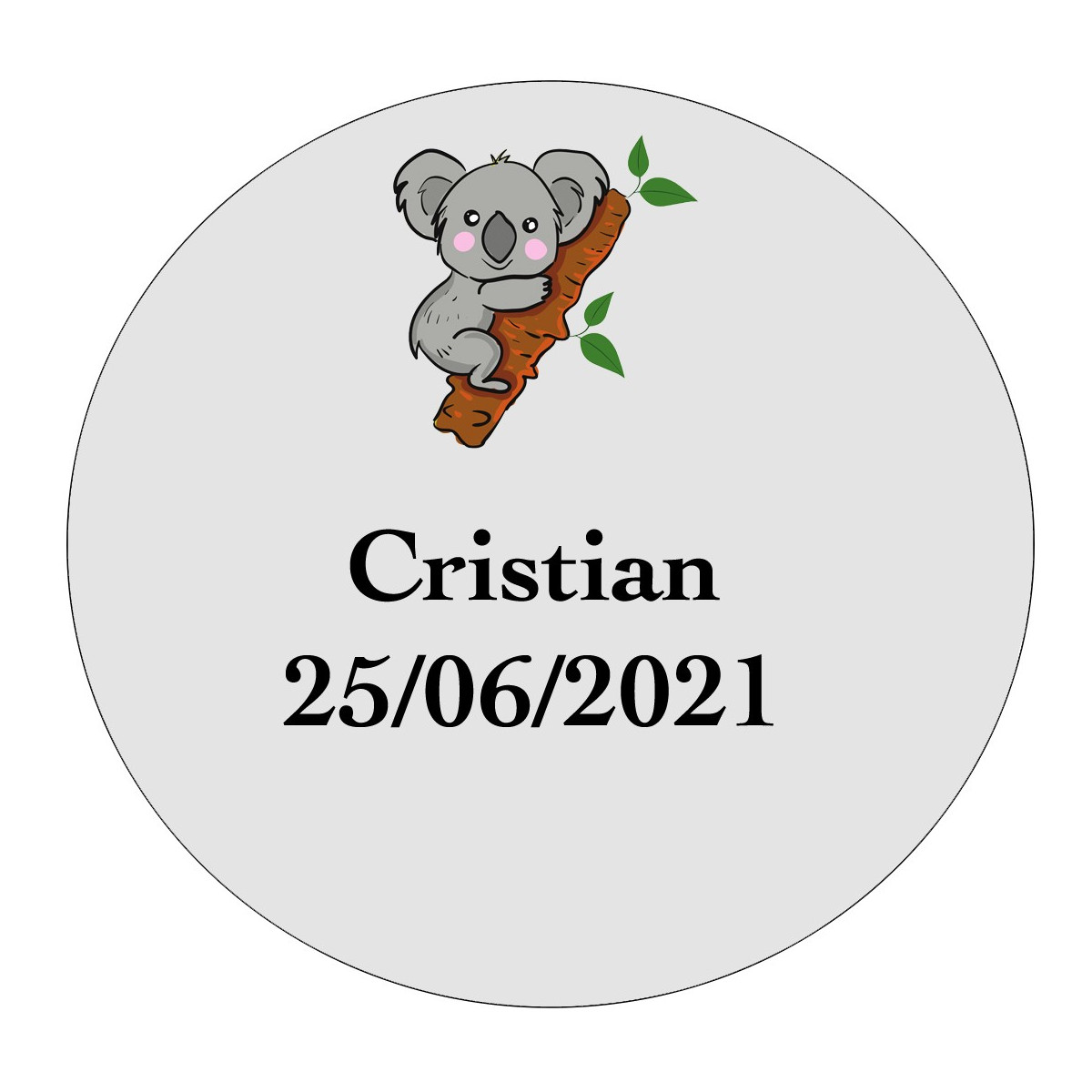 Adhesivo koala personalizado de 3cm para bautizos, comuniones y cumpleaños