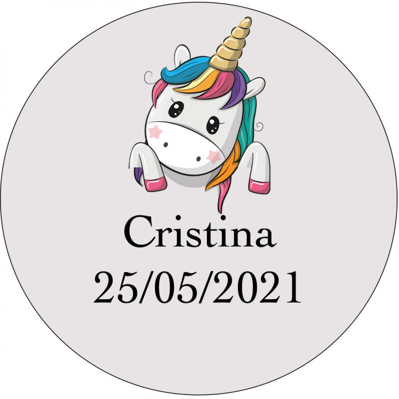 Adhesivo unicornio 3cm personalizado para eventos infantiles