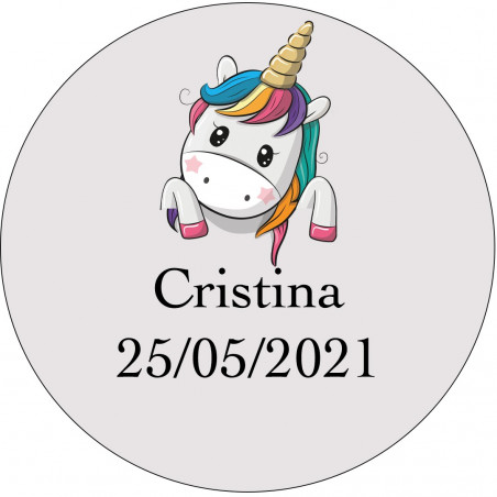 Adhesivo unicornio 3cm personalizado para eventos infantiles
