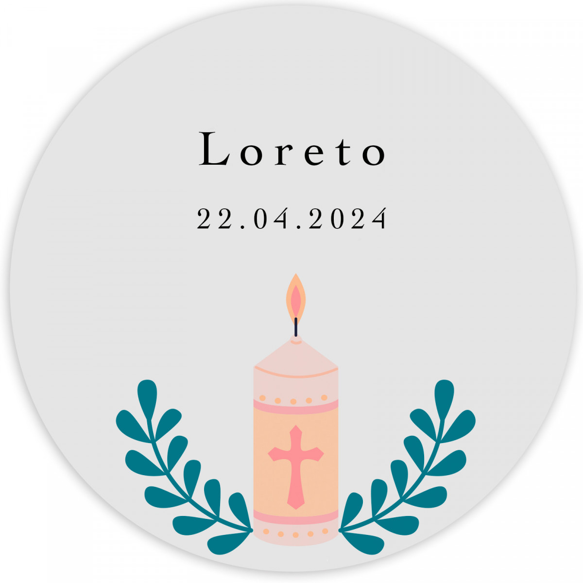 Adhesivo 3cm para comunión y bautizo personalizado con vela rosa y nombre